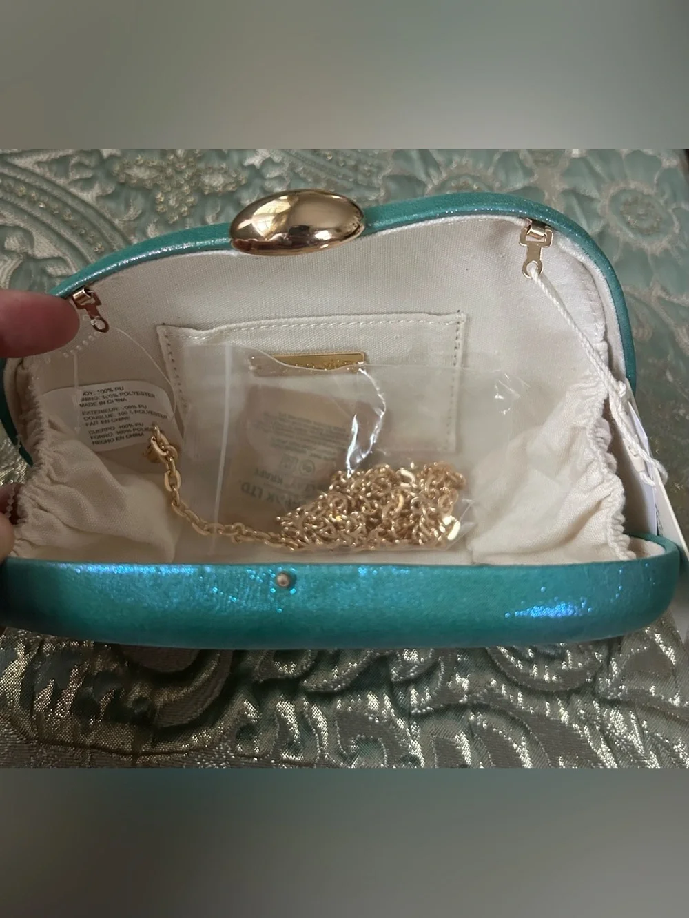 Dolce Vita Teal Hardshell Clutch with Gold Accent